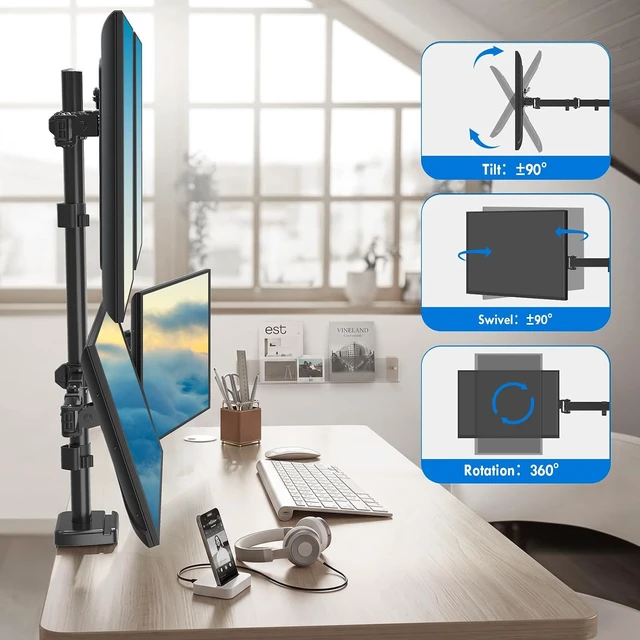 Alt view image 5 of 7 - Quad Monitor Mount for Max 32", 4 Monitor Arm for Desk, Fully Adjustable Stacked 4 Desk Stand, Holds up to 17.6lbs per Arm, VESA Mount