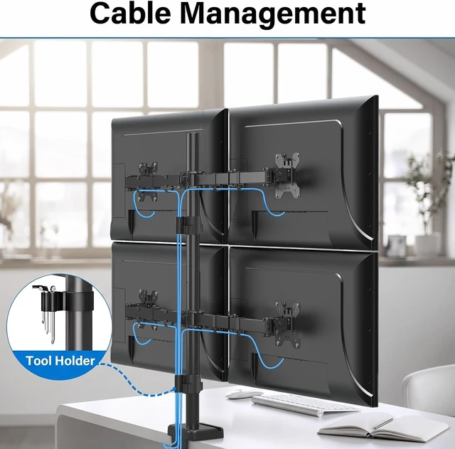 Alt view image 4 of 7 - Quad Monitor Mount for Max 32", 4 Monitor Arm for Desk, Fully Adjustable Stacked 4 Desk Stand, Holds up to 17.6lbs per Arm, VESA Mount