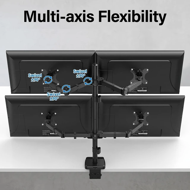 Alt view image 3 of 7 - Quad Monitor Mount for Max 32", 4 Monitor Arm for Desk, Fully Adjustable Stacked 4 Desk Stand, Holds up to 17.6lbs per Arm, VESA Mount