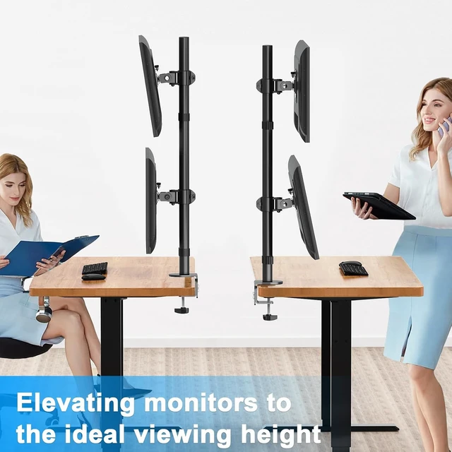 Alt view image 3 of 7 - Vertical Dual Monitor Stand for Max 32 "Computer Screen, Holds up to 17.6 lbs Each Stacked Monitor Mount Height Adjustable, Swivel, Tilt Monitor Desk Mount, VESA 75/100