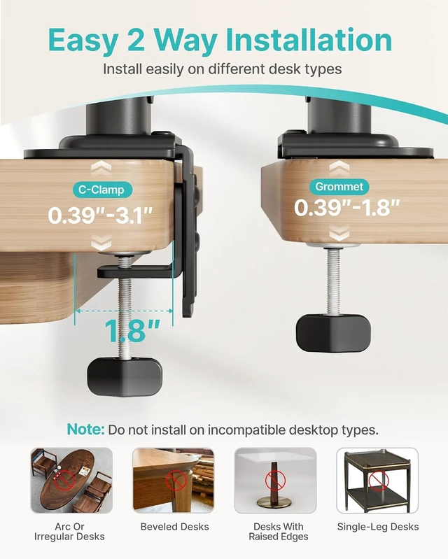 Alt view image 7 of 7 - Vertical Dual Monitor Mount for 1734 Inch Screens, 33 lbs per Arm, Stacked Monitor Stand, 33.1" Extra Tall Pole, Full Motion Height Adjustable Mount, 75/100 VESA, Clamp & Grommet