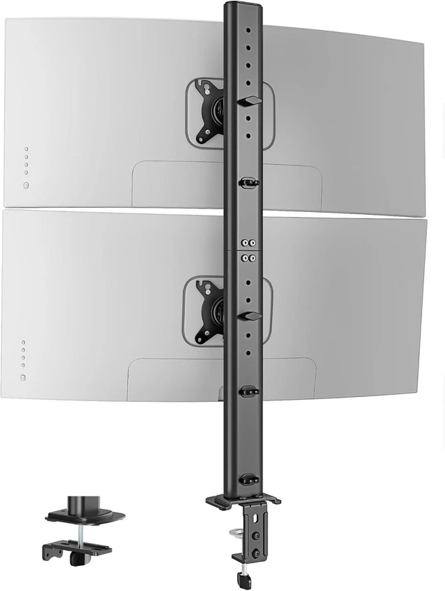 Main image of Vertical Dual Monitor Mount for 1734 Inch Screens, 33 lbs per Arm, Stacked Monitor Stand, 33.1" Extra Tall Pole, Full Motion Height Adjustable Mount, 75/100 VESA, Clamp & Grommet