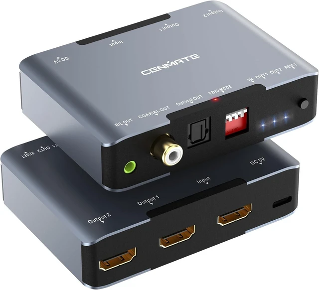 Main image of 8K@60Hz HDMI Splitter 1 in 2 Out, HDMI 2.1 Splitter, Supports 4K@120Hz,EDID,VRR, ALLM,3D,HDR 10, HDCP2.3,Dolby Vision Atmos,Audio Extractor,Optical SPDIF+Coaxial+3.5mm Audio Out