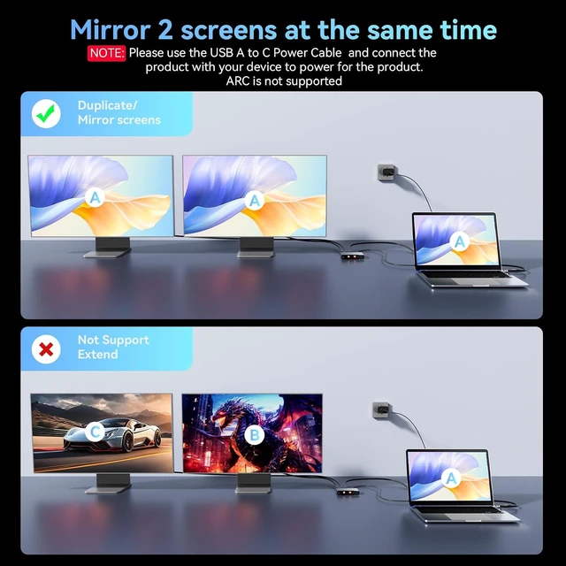 Alt view image 7 of 7 - 8K@60Hz HDMI Splitter 1 in 2 Out, HDMI 2.1 Splitter, Supports 4K@120Hz,EDID,VRR, ALLM,3D,HDR 10, HDCP2.3,Dolby Vision Atmos,Audio Extractor,Optical SPDIF+Coaxial+3.5mm Audio Out