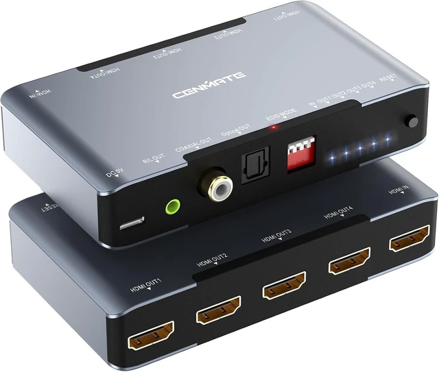 Main image of 8K@60Hz HDMI Splitter 1 in 4 Out, HDMI 2.1 Splitter, Supports 4K@120Hz,EDID,VRR, ALLM,3D,HDR 10, HDCP2.3,Dolby Vision Atmos,Audio Extractor,Optical SPDIF+Coaxial+3.5mm Audio Out