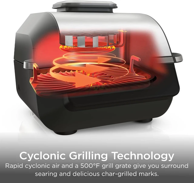 Alt view image 7 of 7 - Ninja Foodi 6-in-1 Indoor Grill & Air Fryer, 500°F, Black/Silver, Cyclonic Grilling, 500°F Surround Searing for char-grilled marks, virtually smoke-free. 6-in-1: Grill, Air Fry, Roast & more.