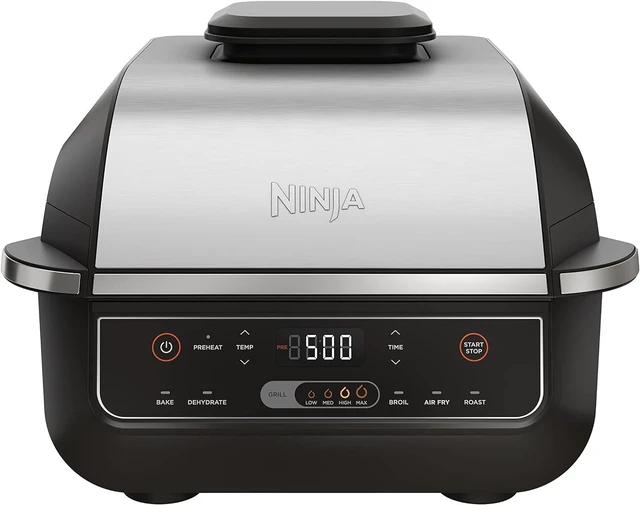 Main image of Ninja Foodi 6-in-1 Indoor Grill & Air Fryer, 500°F, Black/Silver, Cyclonic Grilling, 500°F Surround Searing for char-grilled marks, virtually smoke-free. 6-in-1: Grill, Air Fry, Roast & more.