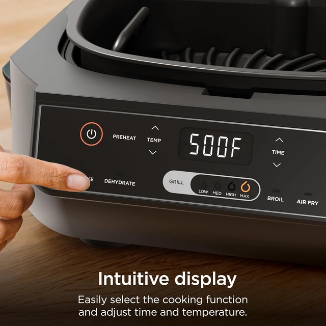 Alt view image 6 of 7 - Ninja Foodi 6-in-1 Indoor Grill & Air Fryer, 500°F, Black/Silver, Cyclonic Grilling, 500°F Surround Searing for char-grilled marks, virtually smoke-free. 6-in-1: Grill, Air Fry, Roast & more.
