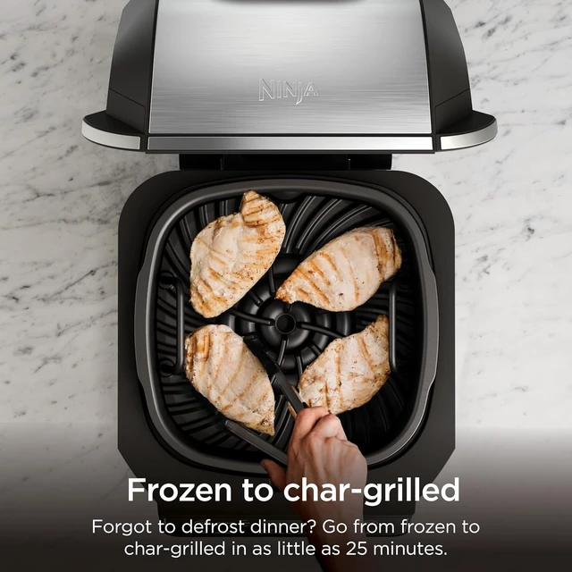 Alt view image 3 of 7 - Ninja Foodi 6-in-1 Indoor Grill & Air Fryer, 500°F, Black/Silver, Cyclonic Grilling, 500°F Surround Searing for char-grilled marks, virtually smoke-free. 6-in-1: Grill, Air Fry, Roast & more.