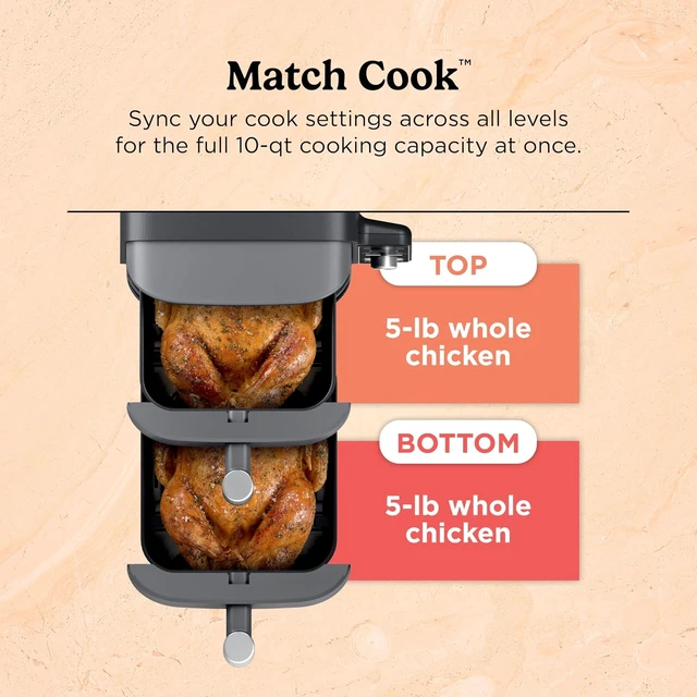 Alt view image 7 of 7 - Ninja Air Fryer DoubleStack XL, 10 Qt, 6-in-1, Deep Grey, Air fry, broil, roast, bake, reheat, dehydrate, Cooks 4 foods at once, Fits 5 lb chicken
