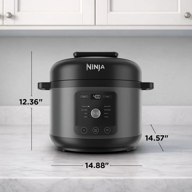 Alt view image 2 of 7 - Ninja HyperHeat 9-in-1 Pressure Cooker, 6.5-qt, Dark Gray, Cooks 2X faster, Sear, Sauté, Slow Cook, Steam, Sous Vide & Yogurt, 1200W, PFAS-free, removable SimpliServe pot for serving.