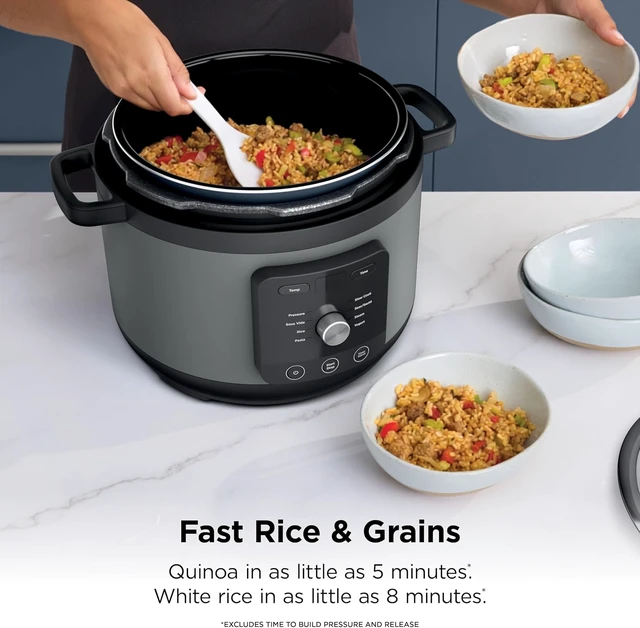 Alt view image 6 of 7 - Ninja HyperHeat 9-in-1 Pressure Cooker, 6.5-qt, Dark Gray, Cooks 2X faster, Sear, Sauté, Slow Cook, Steam, Sous Vide & Yogurt, 1200W, PFAS-free, removable SimpliServe pot for serving.