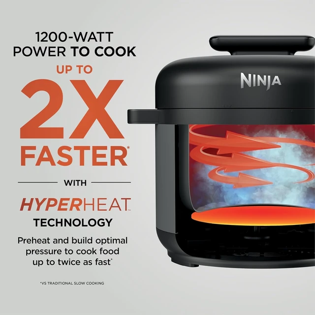 Alt view image 3 of 7 - Ninja HyperHeat 9-in-1 Pressure Cooker, 6.5-qt, Dark Gray, Cooks 2X faster, Sear, Sauté, Slow Cook, Steam, Sous Vide & Yogurt, 1200W, PFAS-free, removable SimpliServe pot for serving.