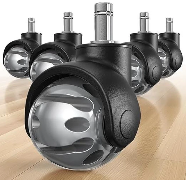 Main image of Office Chair Wheels Replacement 11x22mm Universal Fit 2 Inch Rubber Heavy Duty Casters for Carpet Hardwood Floors Gaming Desk Chair Roller Wheels Set of 5 Grey Smooth & Silent