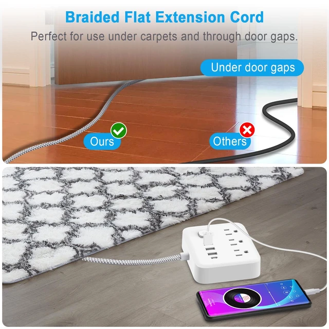 Alt view image 4 of 7 - Power Strip Surge Protector with USB,5 Feet Long Cord with 6 AC Outlets and 4 USB Charging Ports, Overload Protection Outlet Extender, Compact for Smartphone Tablets Home, Office, Hotel,900 Joules