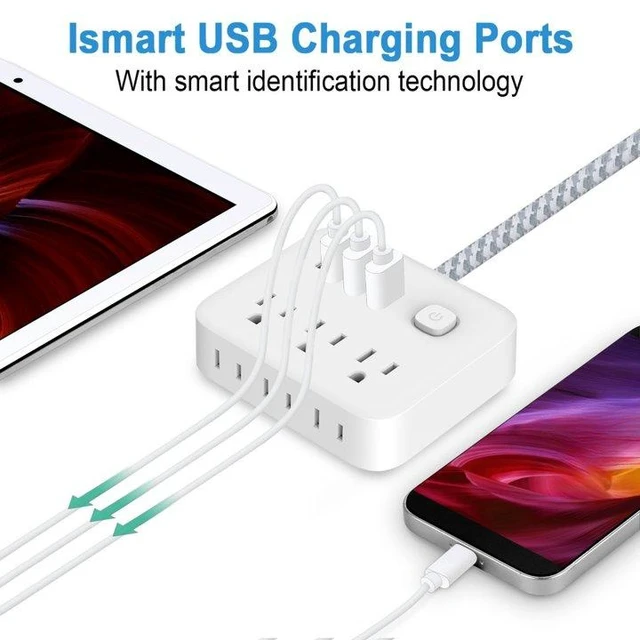 Alt view image 7 of 7 - Power Strip Surge Protector with USB,5 Feet Long Cord with 6 AC Outlets and 4 USB Charging Ports, Overload Protection Outlet Extender, Compact for Smartphone Tablets Home, Office, Hotel,900 Joules