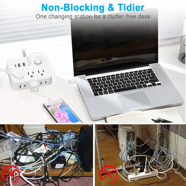 Alt view image 5 of 7 - Power Strip Surge Protector with USB,5 Feet Long Cord with 6 AC Outlets and 4 USB Charging Ports, Overload Protection Outlet Extender, Compact for Smartphone Tablets Home, Office, Hotel,900 Joules