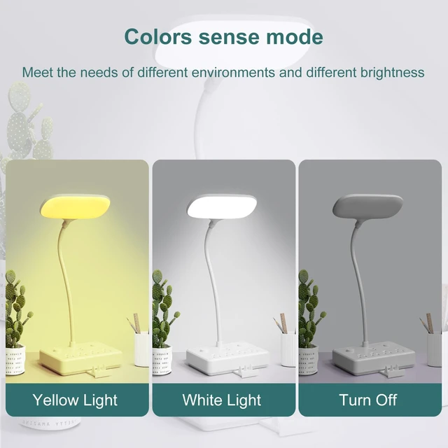 Alt view image 4 of 7 - LED Desk Lamp Power Strip with 3 USB 3 Outlets, Dorm Room Essentials