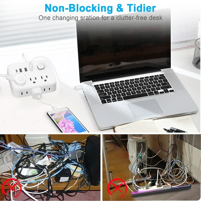 Alt view image 5 of 7 - Power Strip Surge Protector with USB,10 Feet Long Cord with 6 AC Outlets and 4 USB Charging Ports, Overload Protection Outlet Extender, Compact for Smartphone Tablets Home, Office, Hotel,900 Joules