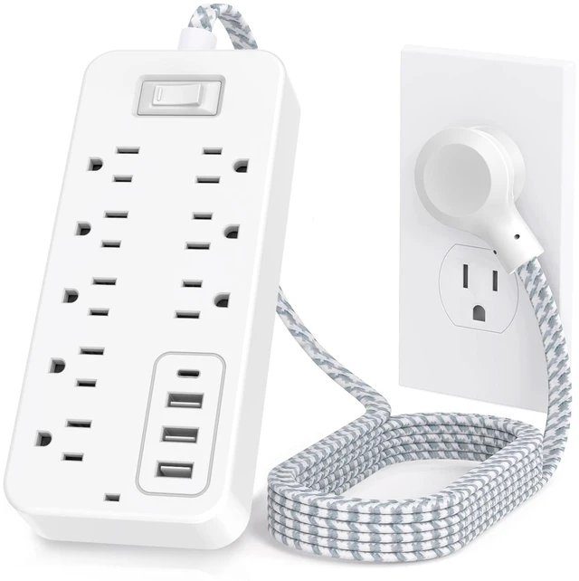 Main image of Power Strip with 5 FT Extension Cord, 8 Outlets 4 USB Ports(1 USB C), USB Outlet Extender for Home Office Travel Dorm Room Essentials, White