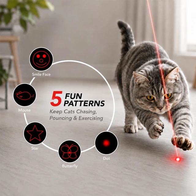Alt view image 3 of 7 - 2 Pack Cat Laser Pointer Toys, USB Rechargeable Pet Teaser | 3 light modes, 5 fun patterns, USB-A charging, UV detection and flashlight in one stainless steel pet teaser.