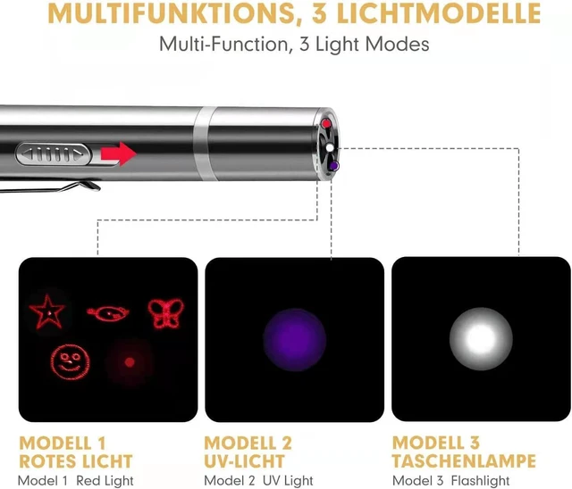 Alt view image 4 of 7 - Cat Laser Toys, USB Rechargeable, 3 Light Modes & 5 Fun Patterns | Portable Interactive Kitten Pet Dog Cat Toy for Fun Chase Games & Exercise.