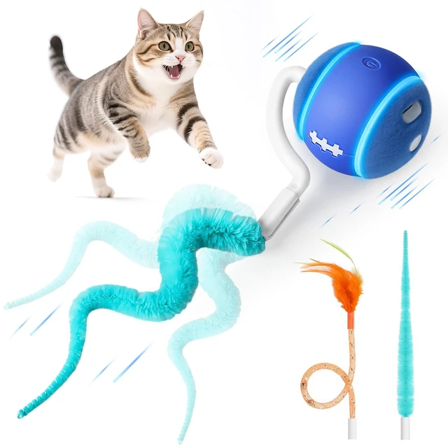 Main image of Interactive Cat Toy Ball for Indoor Cats with 3-Mode Touch Activated | Tangle-Free Tail, Rechargeable, 2 Tails, 6-8H Play Automatic Moving Cat Toy, Smart Rolling Ball for Indoor Cats to Chase Play
