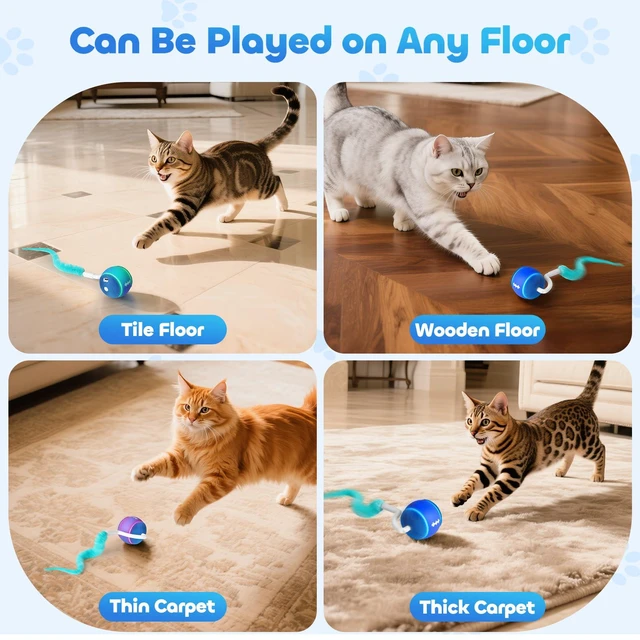 Alt view image 7 of 7 - Interactive Cat Toy Ball for Indoor Cats with 3-Mode Touch Activated | Tangle-Free Tail, Rechargeable, 2 Tails, 6-8H Play Automatic Moving Cat Toy, Smart Rolling Ball for Indoor Cats to Chase Play