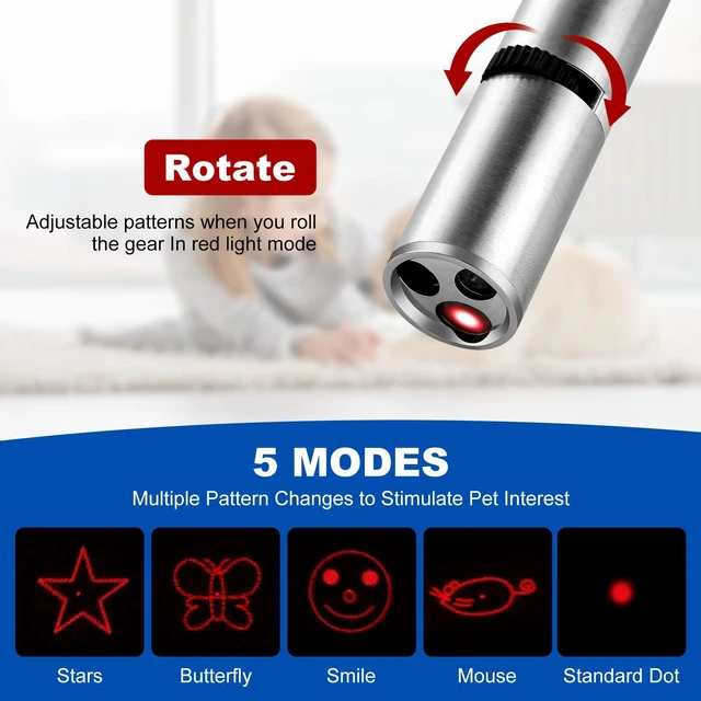 Alt view image 3 of 7 - Damflew 2pcs Laser Pointer, Cat Toys for Indoor Cats, Kitten Dog Laser Pen Toy, Red Dot LED Light Pointer Interactive Toys for Indoor Cats Dogs, USB Charging, 5 Switchable Patterns