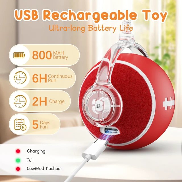 Alt view image 4 of 7 - Interactive Cat Toys for Indoor Cats,3 Modes Electric Moving Cat Ball with Feather Tail,800MAH Large Capacity & Low Noise,Automatic Kitten Toys for Bored Indoor Adult Cats