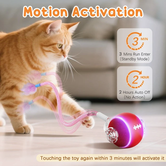 Alt view image 6 of 7 - Interactive Cat Toys for Indoor Cats,3 Modes Electric Moving Cat Ball with Feather Tail,800MAH Large Capacity & Low Noise,Automatic Kitten Toys for Bored Indoor Adult Cats