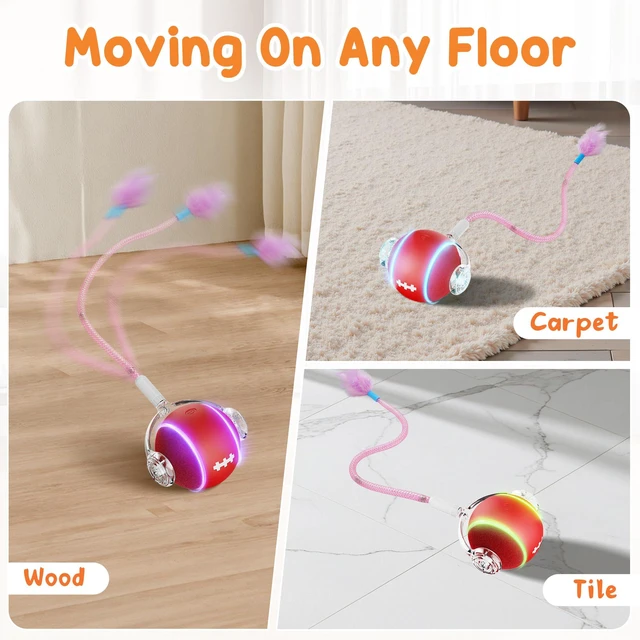 Alt view image 7 of 7 - Interactive Cat Toys for Indoor Cats,3 Modes Electric Moving Cat Ball with Feather Tail,800MAH Large Capacity & Low Noise,Automatic Kitten Toys for Bored Indoor Adult Cats