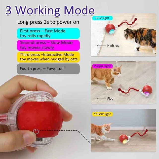 Alt view image 4 of 7 - Interactive pet Toy Ball with Motion Sensor, Rechargeable, 3 Speed Modes, LED Lights, Bird Sound Effects, Blue
