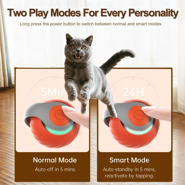 Alt view image 5 of 6 - Interactive Cat Ball for Indoor Cats - Dual-Speed Automatic Rolling Ball Toy with 90Min Run Time, Plush + Feather Tails, Energetic Cat Chase Exercise, Blue/Orange, 1PC