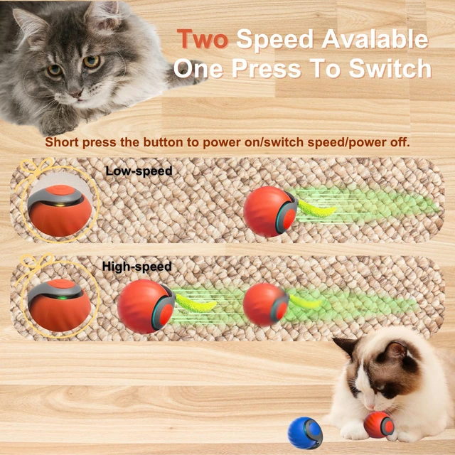 Alt view image 4 of 6 - Interactive Cat Ball for Indoor Cats - Dual-Speed Automatic Rolling Ball Toy with 90Min Run Time, Plush + Feather Tails, Energetic Cat Chase Exercise, Blue/Orange, 1PC