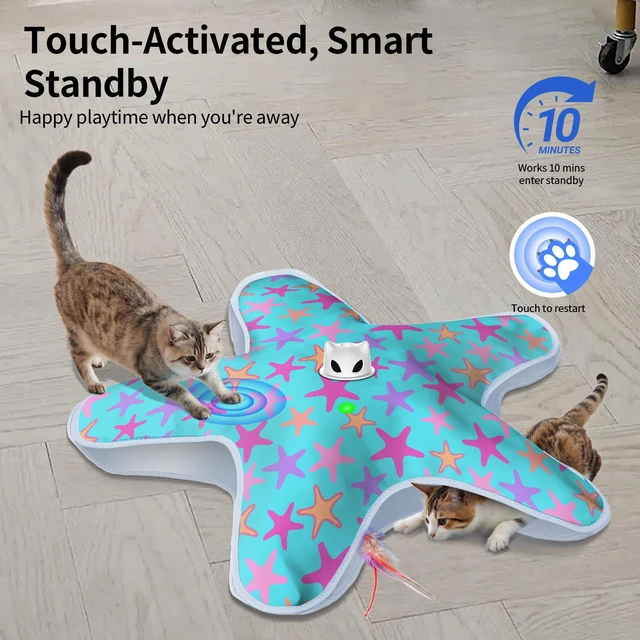 Alt view image 2 of 7 - Interactive Cat Toys for Indoor Cats with Moving Concealed Feathers | Rechargeable Automatic Cat Toy, 3-Mode Touch Activated Kitten Toys, Hide and Seek Toy for Indoor Bored Adult Cats & Kittens