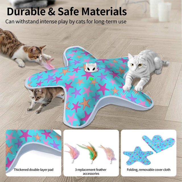 Alt view image 4 of 7 - Interactive Cat Toys for Indoor Cats with Moving Concealed Feathers | Rechargeable Automatic Cat Toy, 3-Mode Touch Activated Kitten Toys, Hide and Seek Toy for Indoor Bored Adult Cats & Kittens