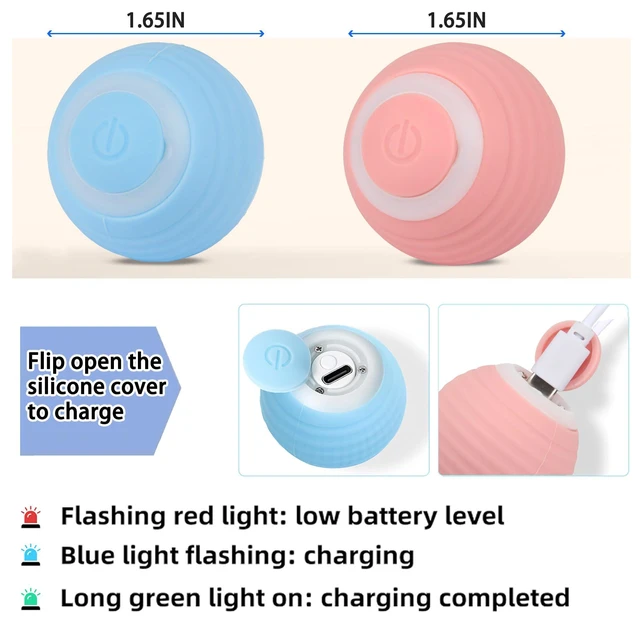 Alt view image 4 of 7 - Interactive Cat Toy Ball Set, Indoor Mobile Cat Toy Ball with LED Light, Smart Pet Ball, Automatic Intelligent Rolling Ball Electric Chase Toy, USB Rechargeable - 2PACK