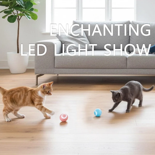 Alt view image 7 of 7 - Interactive Cat Toy Ball Set, Indoor Mobile Cat Toy Ball with LED Light, Smart Pet Ball, Automatic Intelligent Rolling Ball Electric Chase Toy, USB Rechargeable - 2PACK