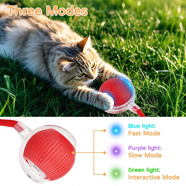 Alt view image 3 of 7 - 2PK Automatic Rolling Interactive Cat Toys Ball for Indoor Cat Dog | Red&Grey, 3 Modes, LED Light, 360° Smart Automatic Rolling, Suitable for Multi-cat Families, for Indoor Cats and Small Dogs