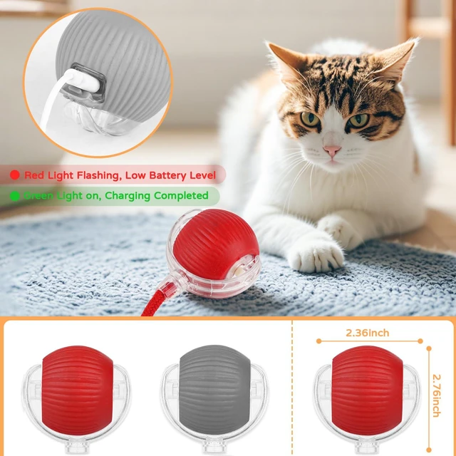 Alt view image 4 of 7 - 2PK Automatic Rolling Interactive Cat Toys Ball for Indoor Cat Dog | Red&Grey, 3 Modes, LED Light, 360° Smart Automatic Rolling, Suitable for Multi-cat Families, for Indoor Cats and Small Dogs