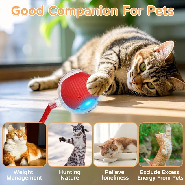 Alt view image 5 of 7 - 2PK Automatic Rolling Interactive Cat Toys Ball for Indoor Cat Dog | Red&Grey, 3 Modes, LED Light, 360° Smart Automatic Rolling, Suitable for Multi-cat Families, for Indoor Cats and Small Dogs