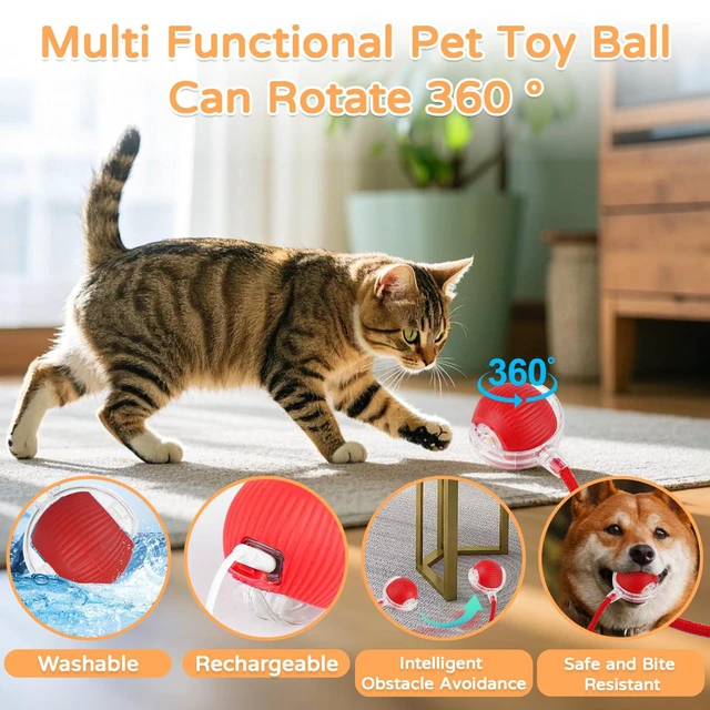 Alt view image 6 of 7 - 2PK Automatic Rolling Interactive Cat Toys Ball for Indoor Cat Dog | Red&Grey, 3 Modes, LED Light, 360° Smart Automatic Rolling, Suitable for Multi-cat Families, for Indoor Cats and Small Dogs