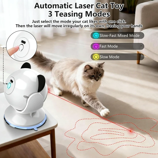 Alt view image 2 of 6 - Smart Cat Laser Toys for Indoor Cats, Interactive, Rechargeable | Random Laser Paths,3 Speeds,360-Degree Adjustment,Smart 2-Hour Restart,Suction Mount and 1100mAh Battery