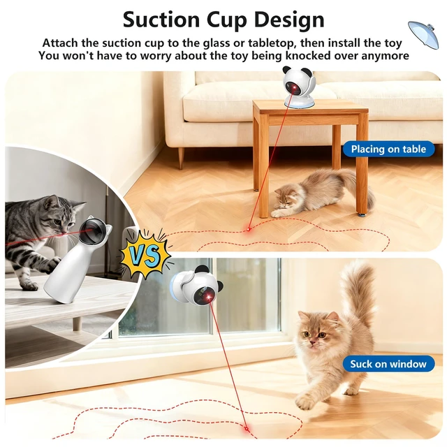 Alt view image 5 of 6 - Smart Cat Laser Toys for Indoor Cats, Interactive, Rechargeable | Random Laser Paths,3 Speeds,360-Degree Adjustment,Smart 2-Hour Restart,Suction Mount and 1100mAh Battery