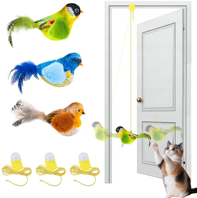 Main image of 3 Pack Interactive Cat Toys with Chirping Bird Sound Door Frame Cat Toy Hanging Teaser, Automatic Cat Door Toy for Indoor Cats, Feather Toy for Bored Cats