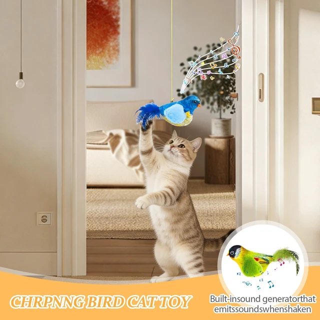 Alt view image 3 of 5 - 3 Pack Interactive Cat Toys with Chirping Bird Sound Door Frame Cat Toy Hanging Teaser, Automatic Cat Door Toy for Indoor Cats, Feather Toy for Bored Cats