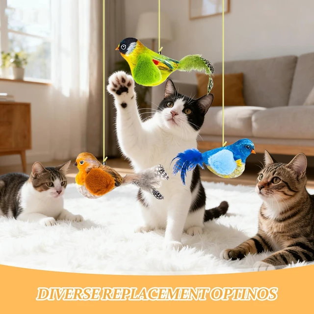Alt view image 4 of 5 - 3 Pack Interactive Cat Toys with Chirping Bird Sound Door Frame Cat Toy Hanging Teaser, Automatic Cat Door Toy for Indoor Cats, Feather Toy for Bored Cats