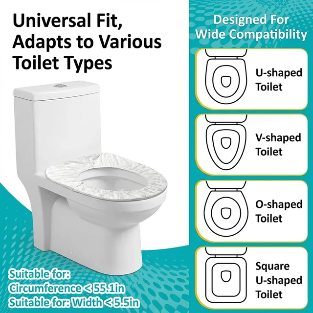 Alt view image 2 of 7 - 15pcs Disposable Toilet Seat Cover - Waterproof Travel Toilet Mats | Printed Individually Wrapped Non-Woven Covers for Public Restrooms Toilets, Hotel Hospital Bathroom, Travel Hygiene Supplies