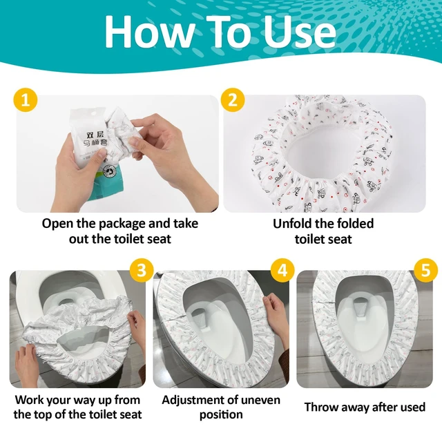 Alt view image 4 of 7 - 15pcs Disposable Toilet Seat Cover - Waterproof Travel Toilet Mats | Printed Individually Wrapped Non-Woven Covers for Public Restrooms Toilets, Hotel Hospital Bathroom, Travel Hygiene Supplies